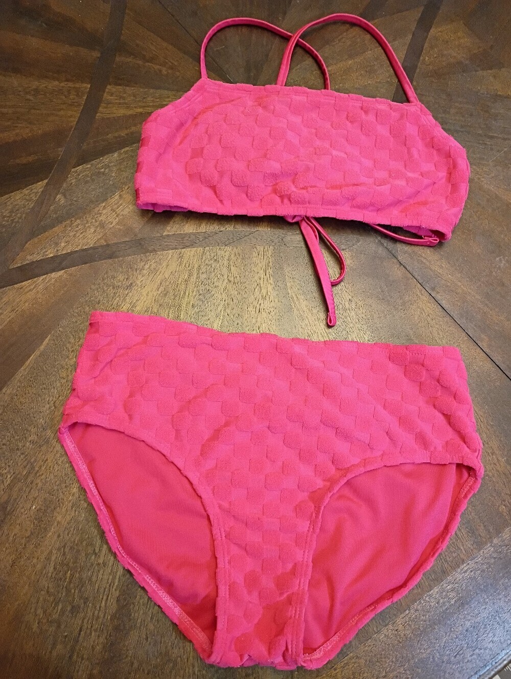 Art Class Girls Textured Hot Pink Two Piece Swimsuit Set Size 14 XL Bikini